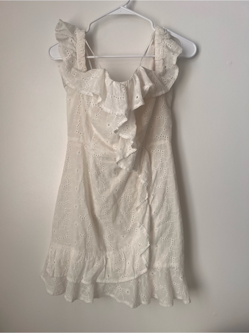 White Eyelet Ruffle Mini Dress Cottagecore Bridal Size Medium